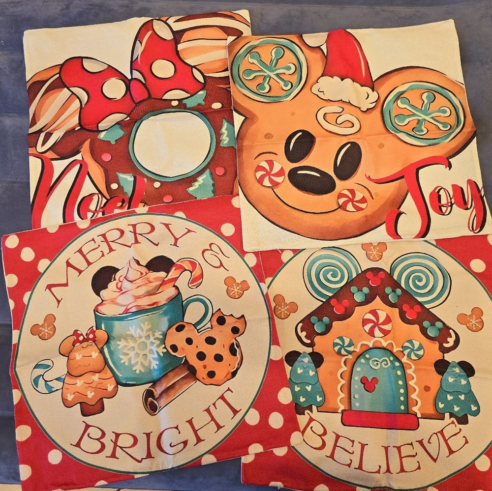4 Cushion Covers 17.5x17.5 For 18x18 Cushions Bright and Festive Disney  Inpired